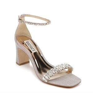 NEW Badgley Mischka Harriet Open Toe Block Heel Ankle Strap Silver Sanda…